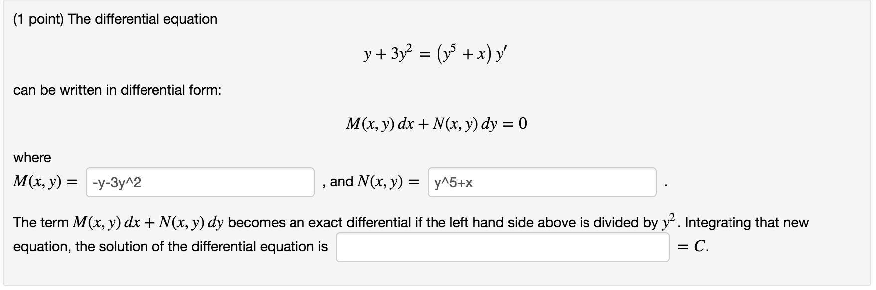 Solved The Differential Equation Y 3y 2 Y 5 X Y C Chegg Com