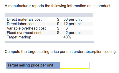 Target selling price per unit calculator