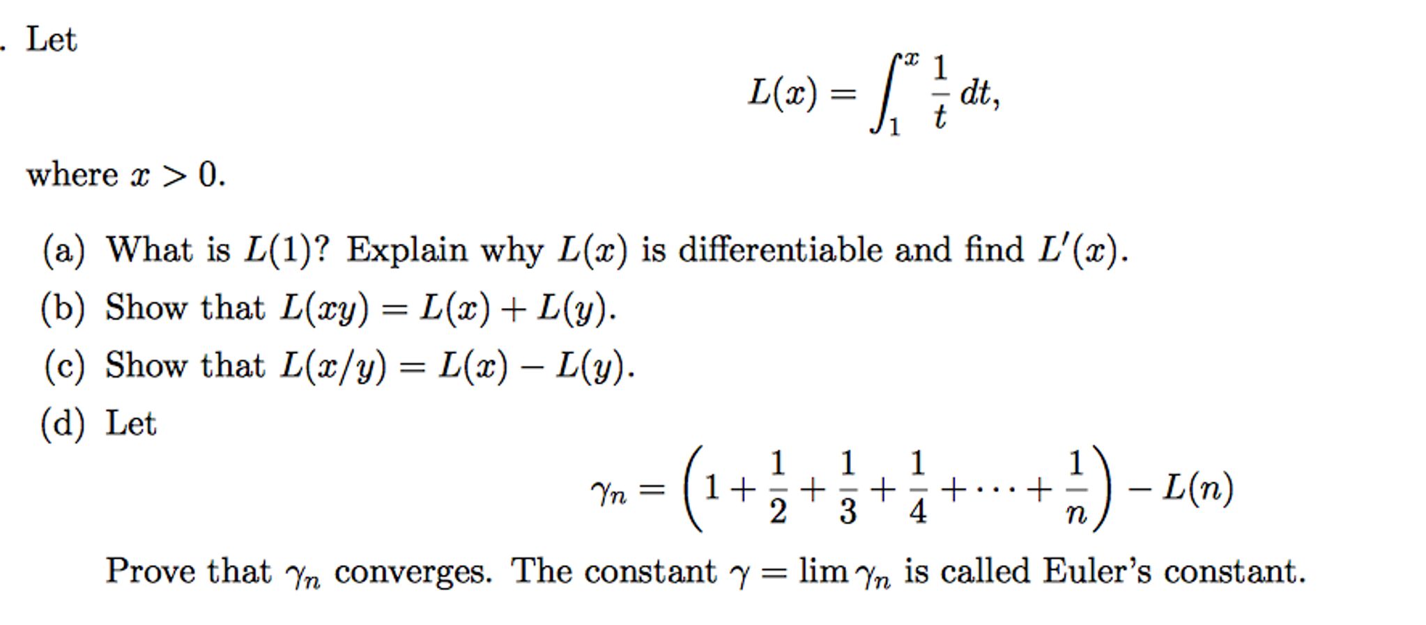 Solved Let L X Integral X 1 1 T Dt Where X 0 What Chegg Com