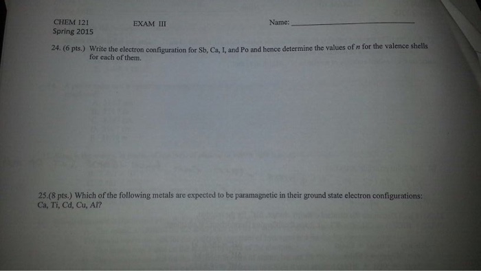 Solved Write The Electron Configuration For Sb. Ca, I, An