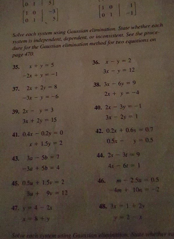 Lo 15 0 1 Solve Each System Using Gaussian Chegg Com