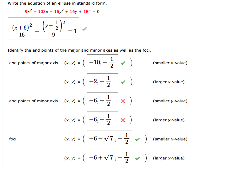 Write The Equation Of An Ellipse In Standard Form Chegg Com