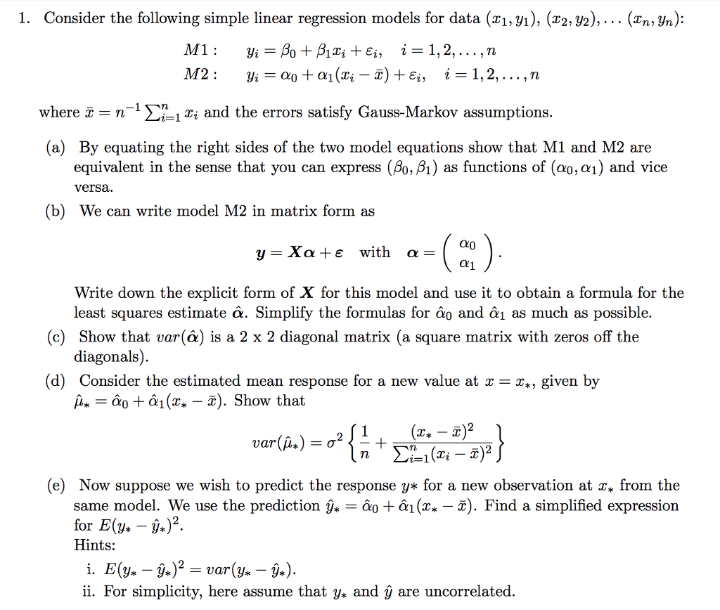 1 Consider The Following Simple Linear Regression Chegg Com
