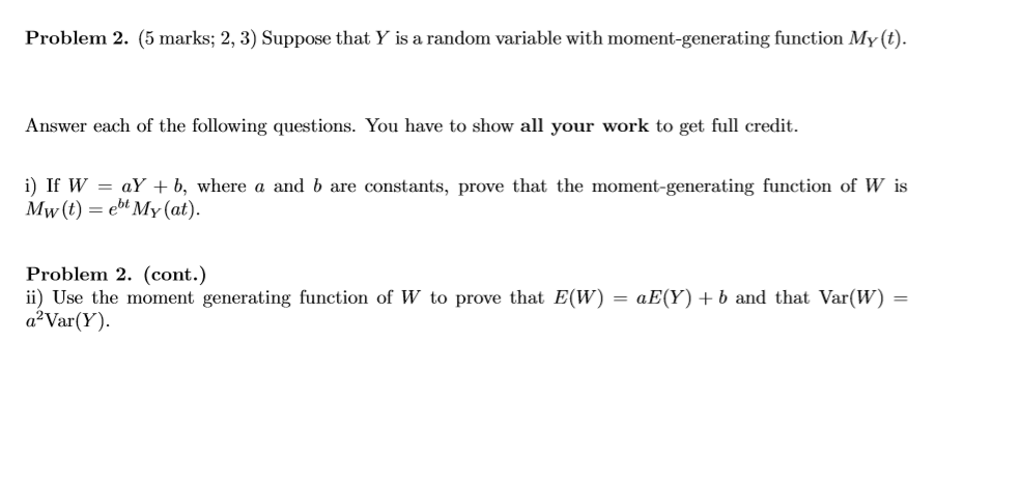 Solved The Moment Generating Function Mgf Of A Random V Chegg Com