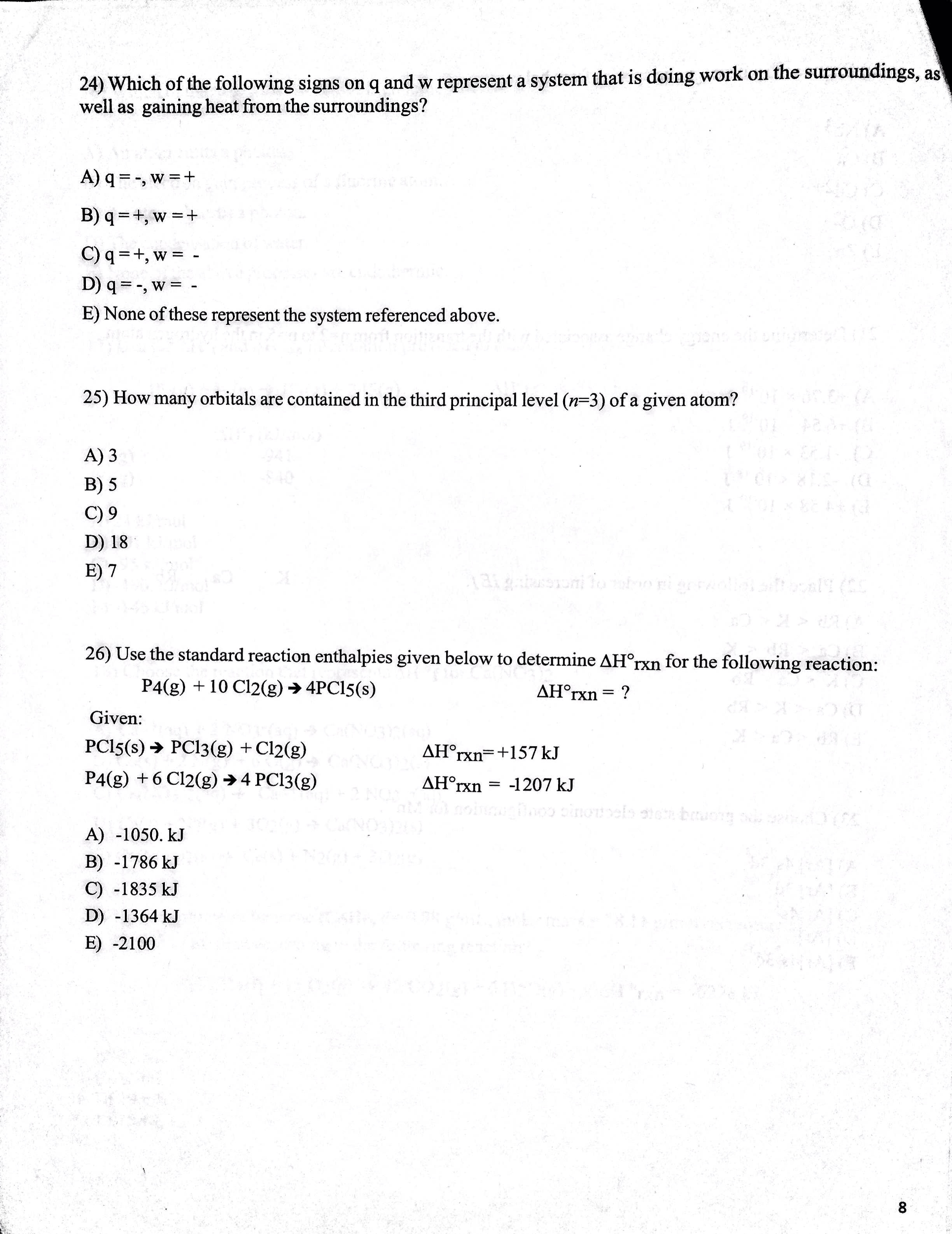 Solved Which Of The Following Signs On Q And W Represent Chegg Com