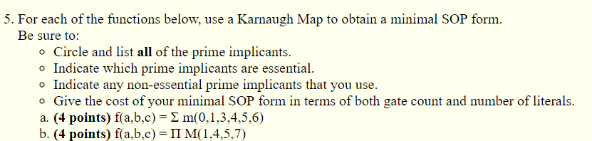 solved 5 for each of the functions below use a karnaugh minimal sop form