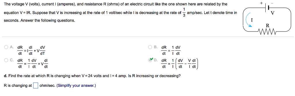 Solved The Voltage V Volts Current I Amperes And Re Chegg Com