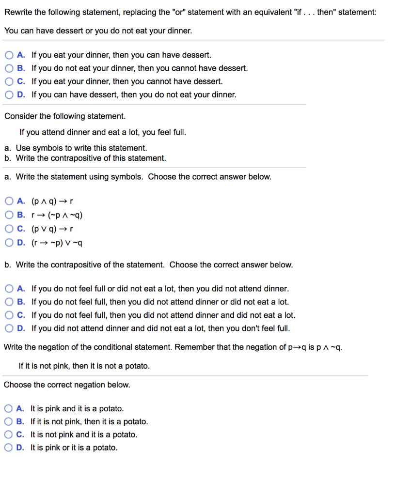 Solved Rewrite The Following Statement Replacing The Or Chegg Com