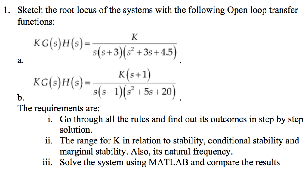 Solved Sketch The Root Locus Of The Systems With The Foll