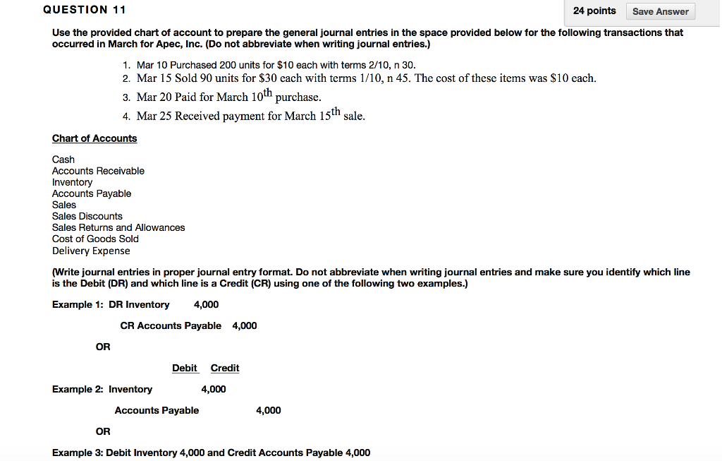 Solved Use The Provided Chart Of Account To Prepare The G Chegg Com