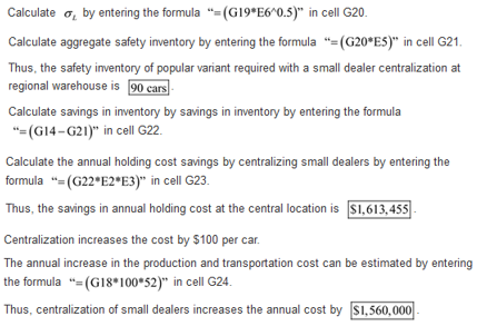 Calculate o, by entering the formula =(G19*E6^0.5) in cell G20. Calculate aggregate safety inventory by entering the formul