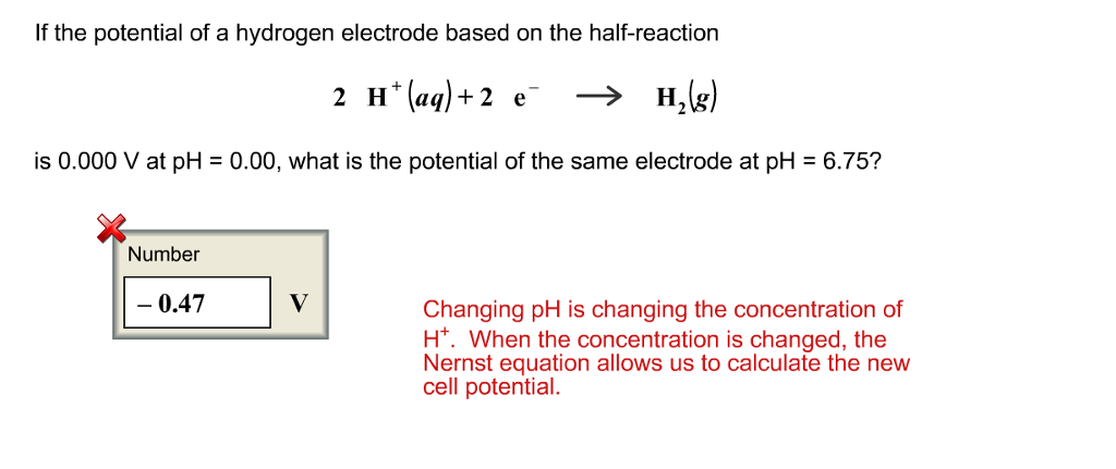 Solved If The Potential Of A Hydrogen Electrode Based On Chegg Com