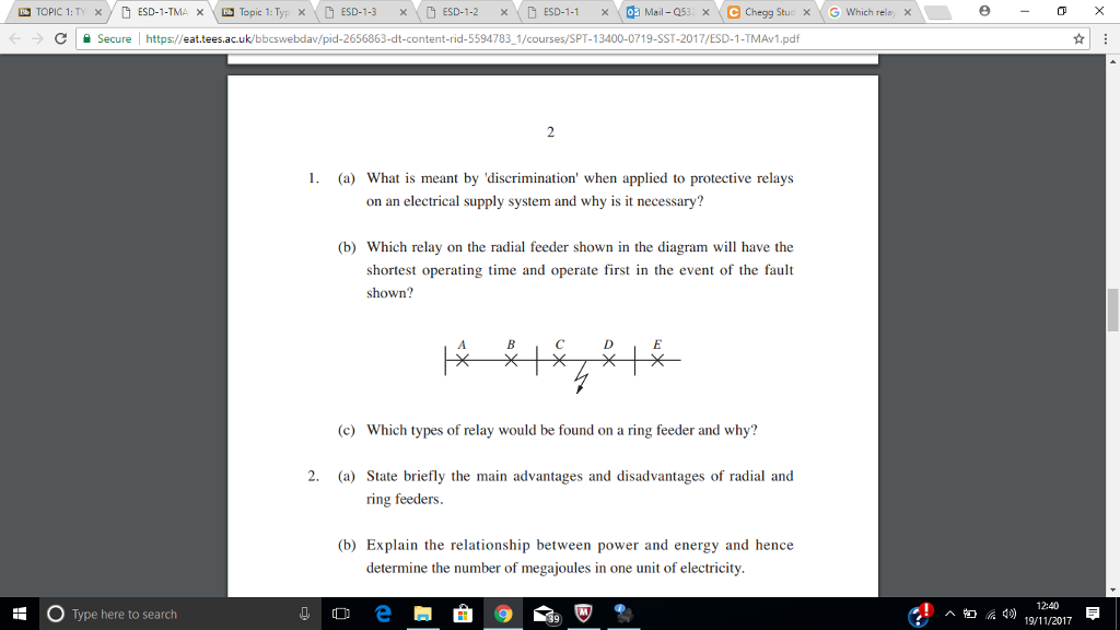 Solved Which Relay On The Radial Feeder Shown In The Diag