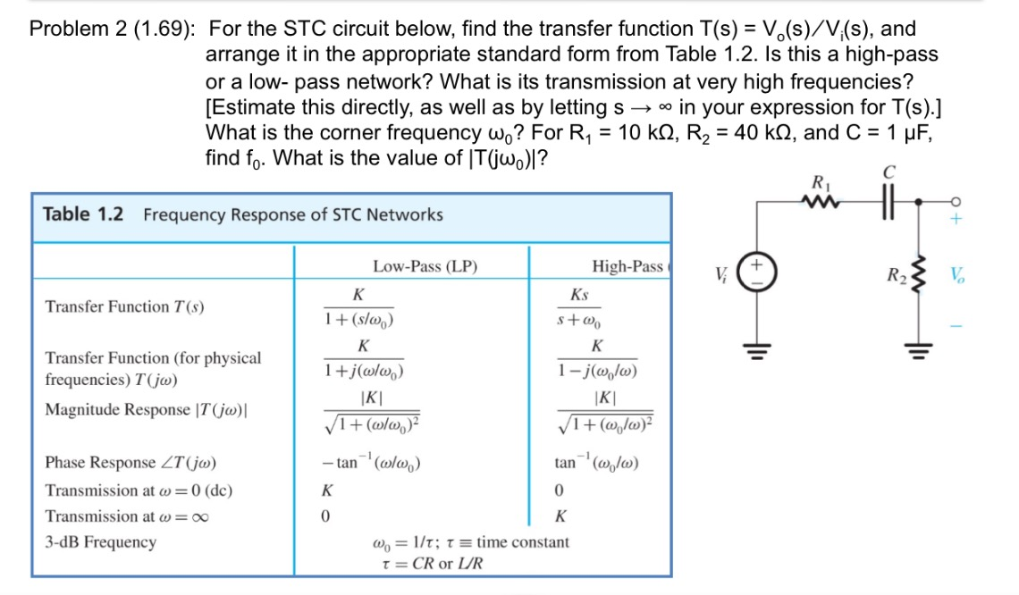 Solved For The Stc Circuit Below Find The Transfer Function Chegg Com