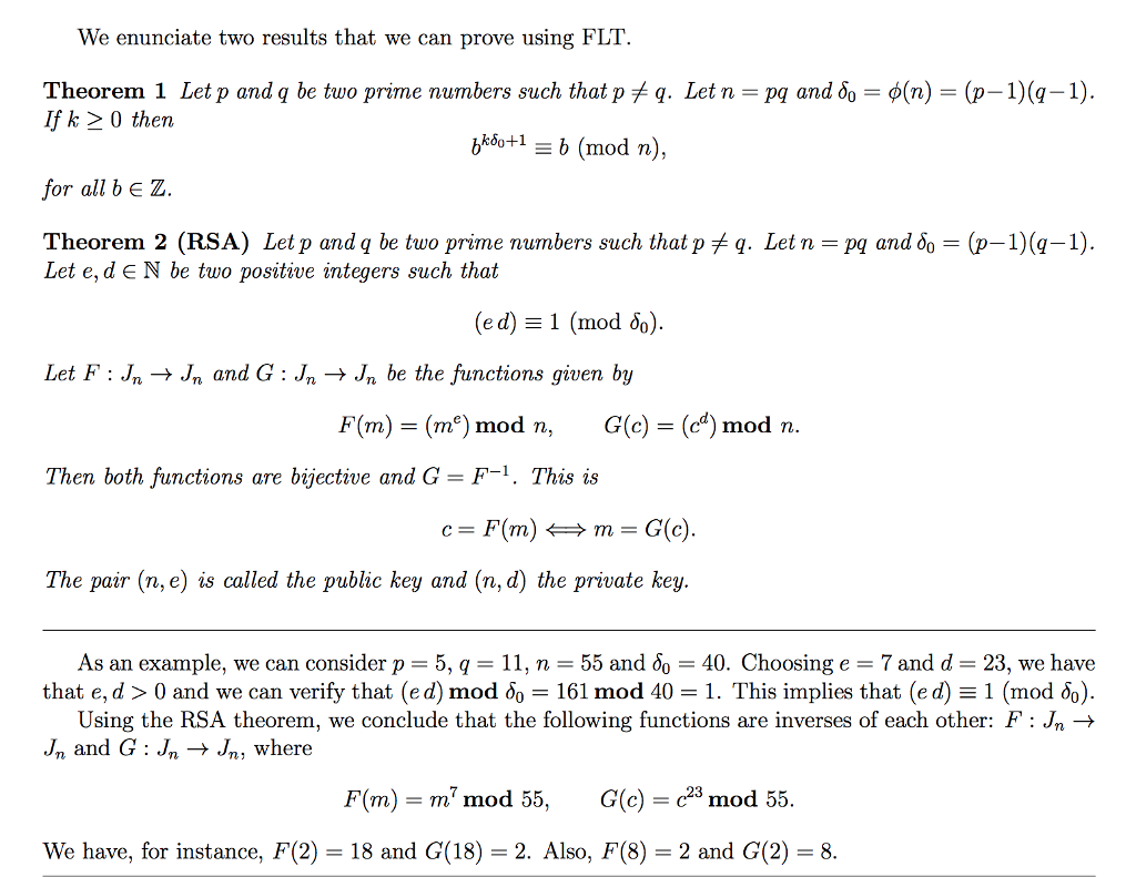 Solved 7 Consider The Rsa Theorem Fixing P Q N P And Chegg Com