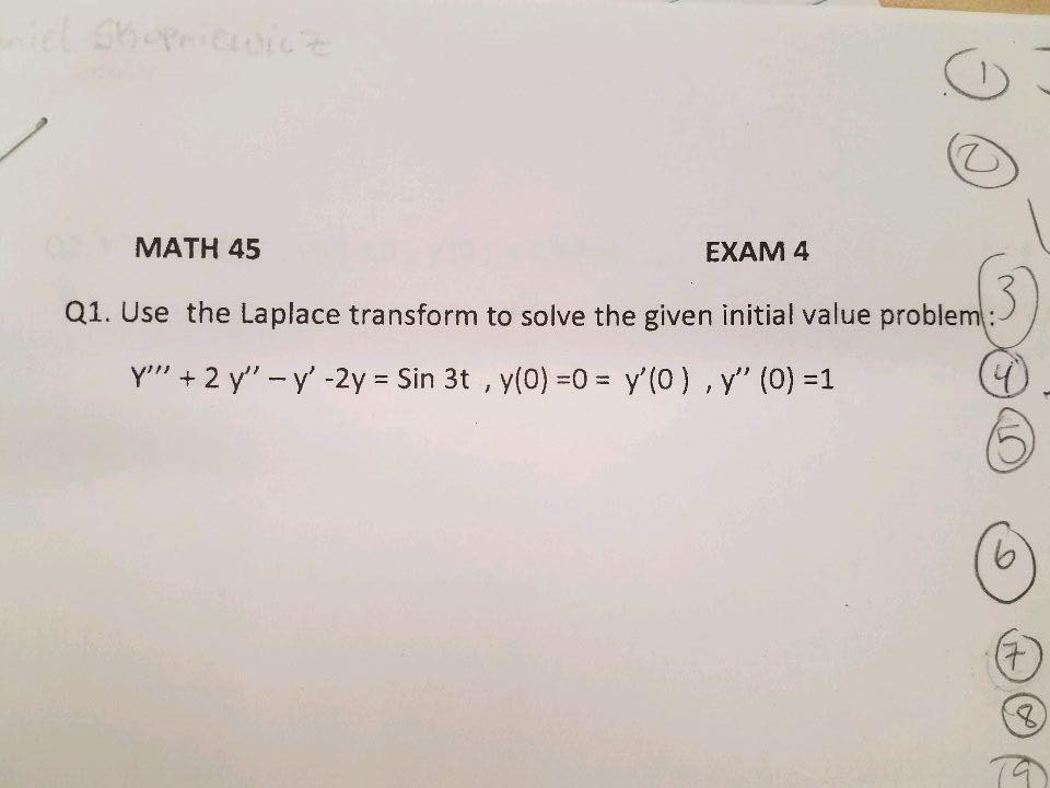 So Transform Use EXAM Q1. The Laplace ... Solved: To 4 45 MATH