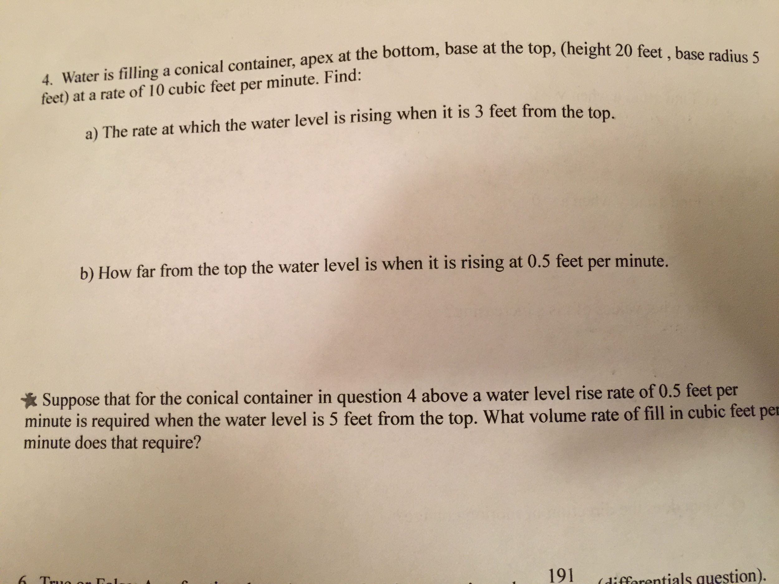 Solved Water Is Filling A Conical Container Apex At The Chegg Com