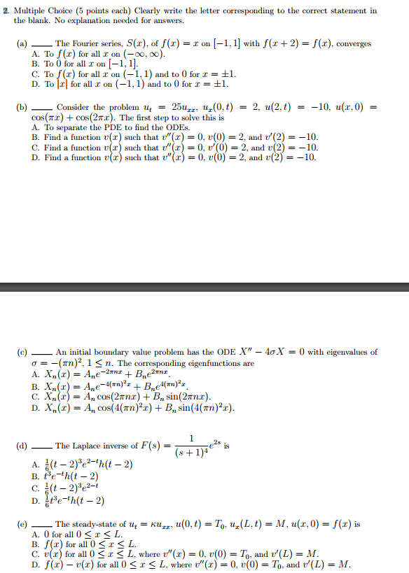 Solved Multiple Choice Clearly Write The Letter Correspon Chegg Com