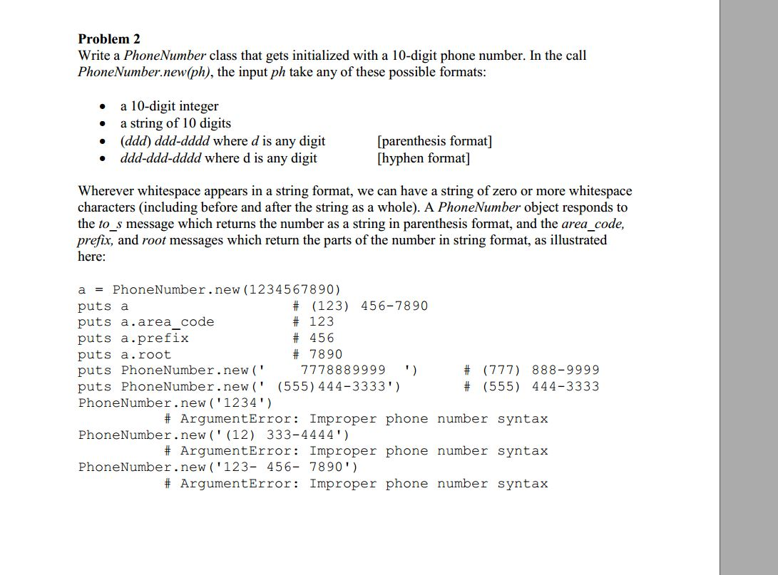 Solved Write a PhoneNumber class that gets initialized with