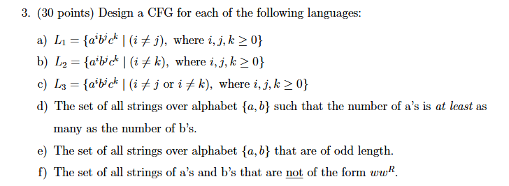 Solved Design A Cfg For Each Of The Following Languages Chegg Com