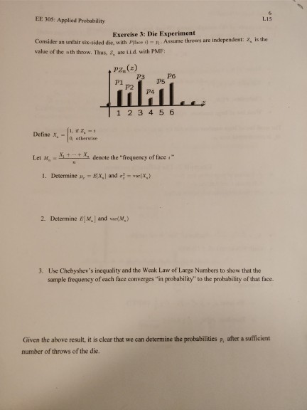 Solved Ee 305 Applied Probability し15 Exercise 3 Die E Chegg Com