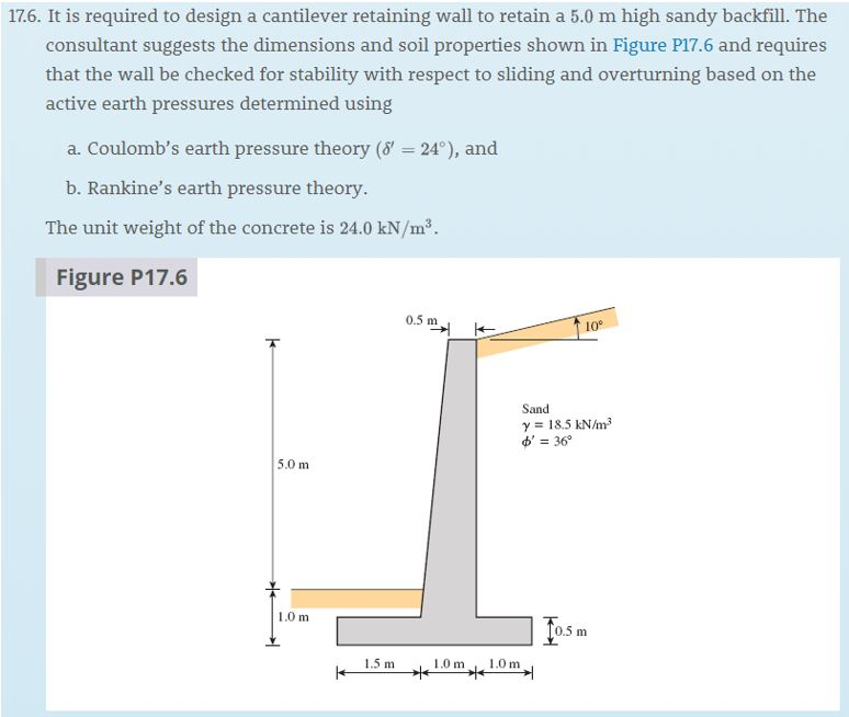 17 6 It Is Required To Design A Cantilever Retaining Chegg Com