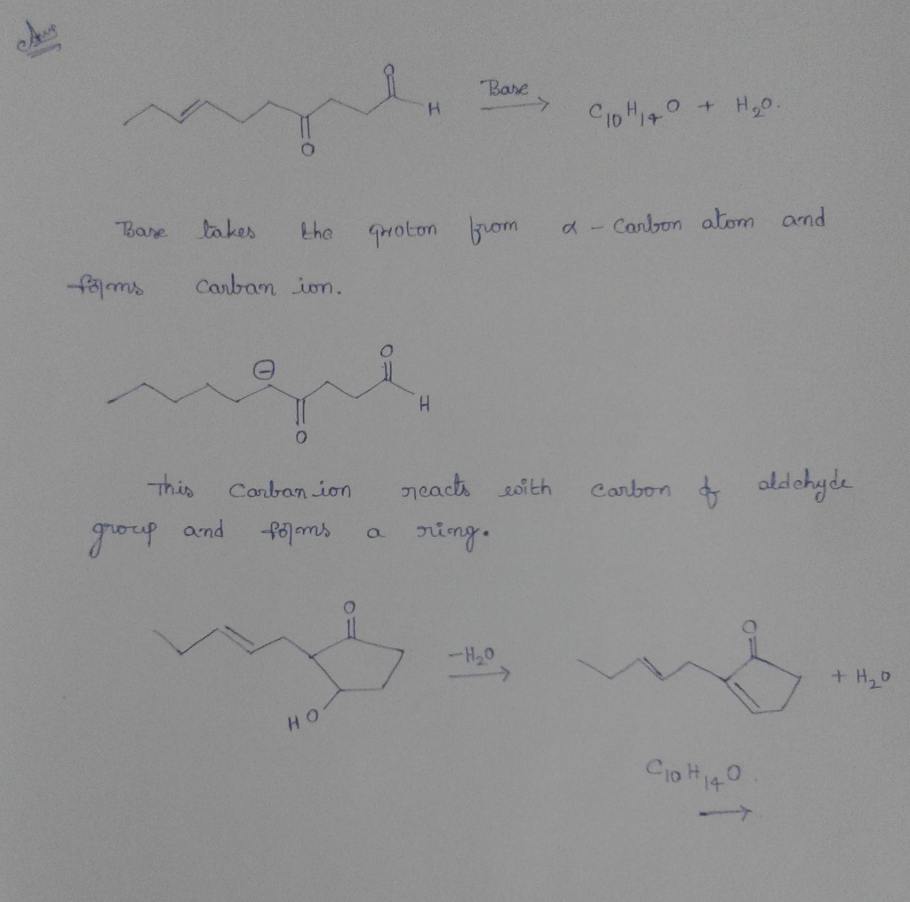 Question & Answer: When treated with base, it undergoes intramolecular aldol reaction to give product containing..... 1