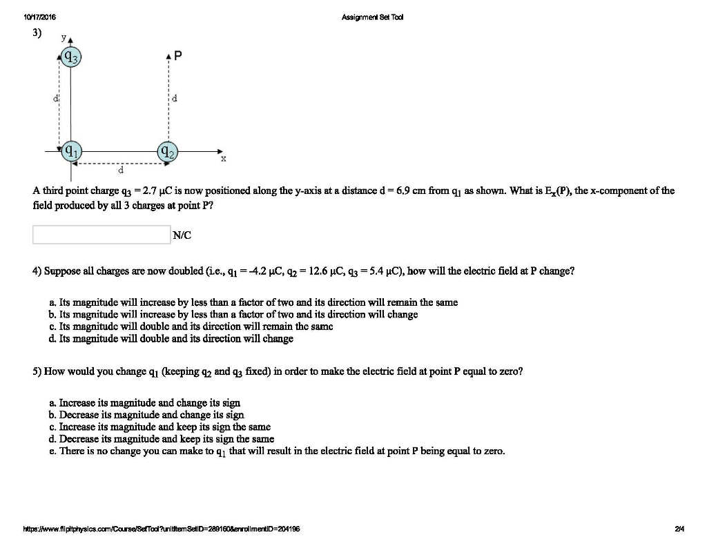 Solved A Third Point Charge Q 3 2 7 Mu C Is Now Positio Chegg Com