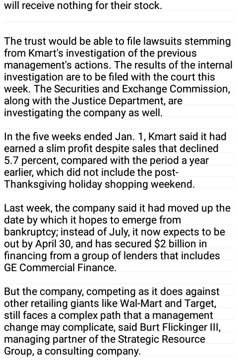 Question & Answer: Who are the stakeholders in Kmart, and how might be affected by the bankruptcy..... 3