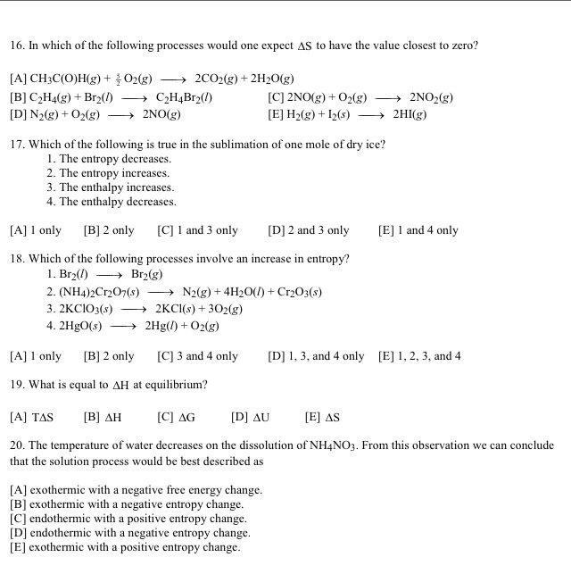 Solved In which of the following processes would one expect 