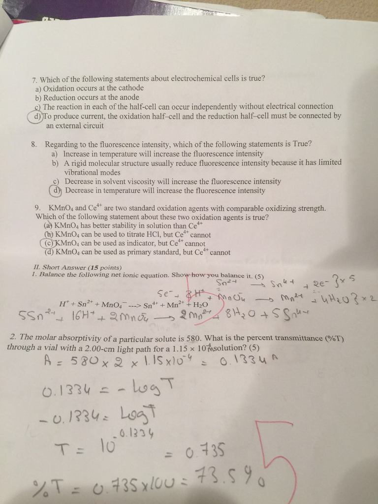 Solved Which Of The Following Statements About Electroche