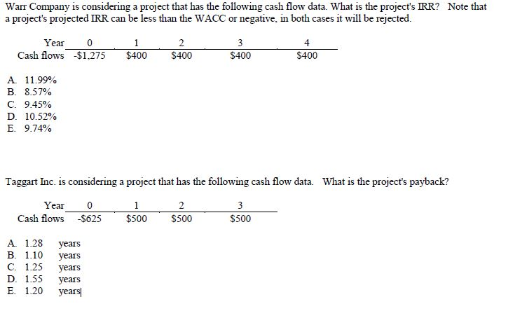 Warr Pany Is Considering A Project That Has The Chegg 