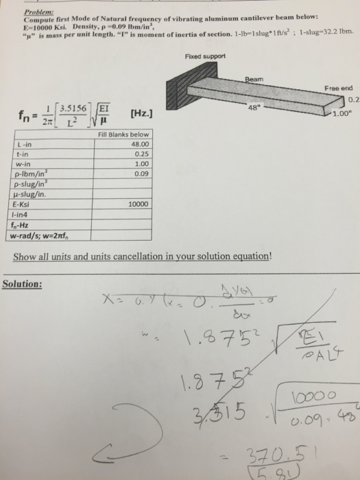 Solved Compute First Mode Of Natural Frequency Of Vibrati Chegg Com