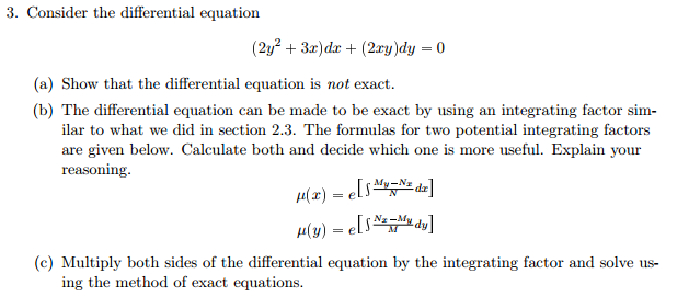 Solved Consider The Differential Equation 2y 2 3x Dx Chegg Com