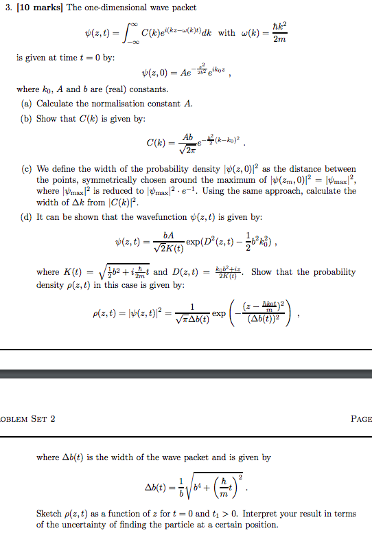 Solved 3 10 Marks The One Dimensional Wave Packet Hk2 Chegg Com