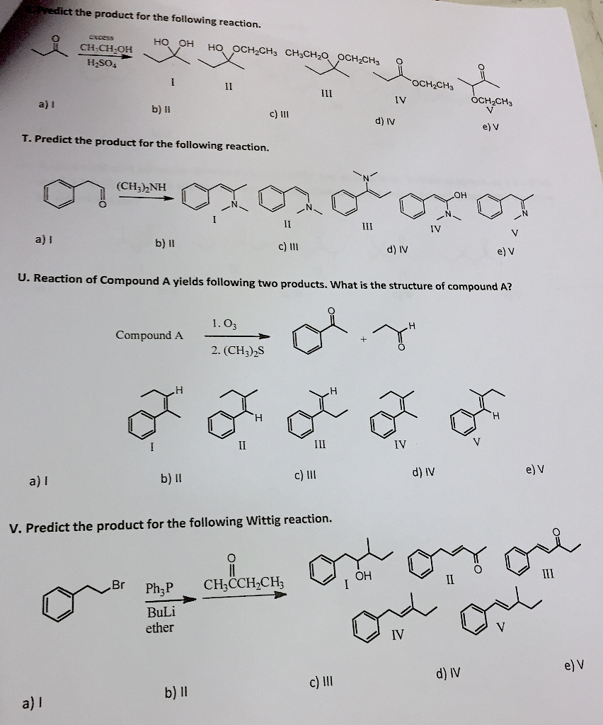 Predict The Product For The Following Reaction A I Chegg Com