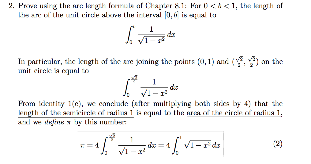 Solved 2 Prove Using The Arc Length Formula Of Chapter 8 Chegg Com