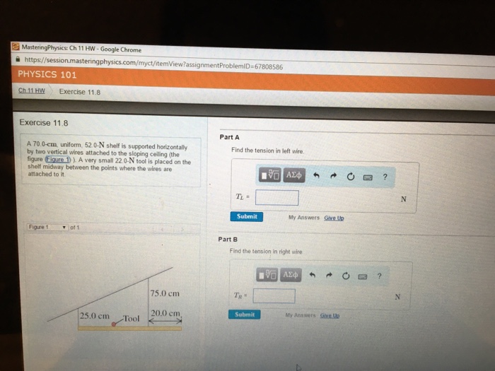 Solved Exercise 11 8 A 70 0 Cm Uniform 52 0 N Shelf Is Chegg Com