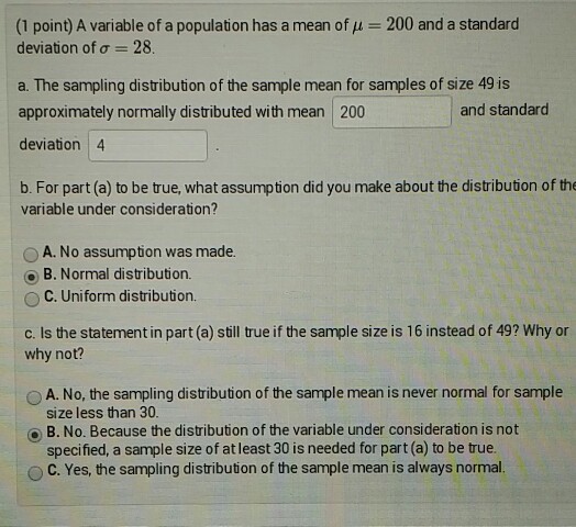 Solved 1 Point A Variable Of A Population Has A Mean Of Chegg Com