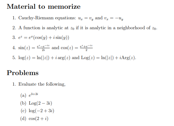 Solved Material To Memorize 1 Cauchy Riemann Equations Chegg Com