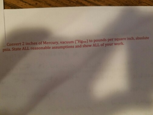 Solved Convert 2 Inches Of Mercury Vacuum Hgvac To Chegg Com