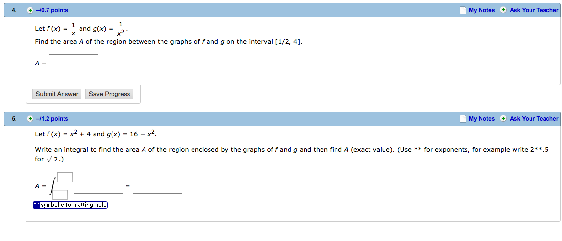 Let F X 1 X And G X 1 X 2 Find The Area A Of Chegg Com