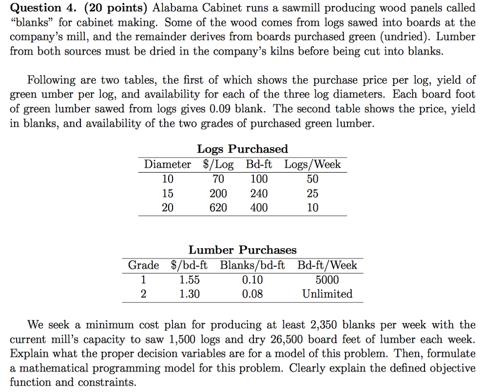 Alabama Cabinet Runs A Sawmill Producing Wood Pane Chegg Com