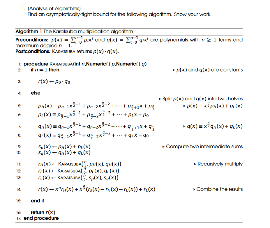 Solved 1 Analysis Of Algorithms Find An Asymptotically Chegg Com