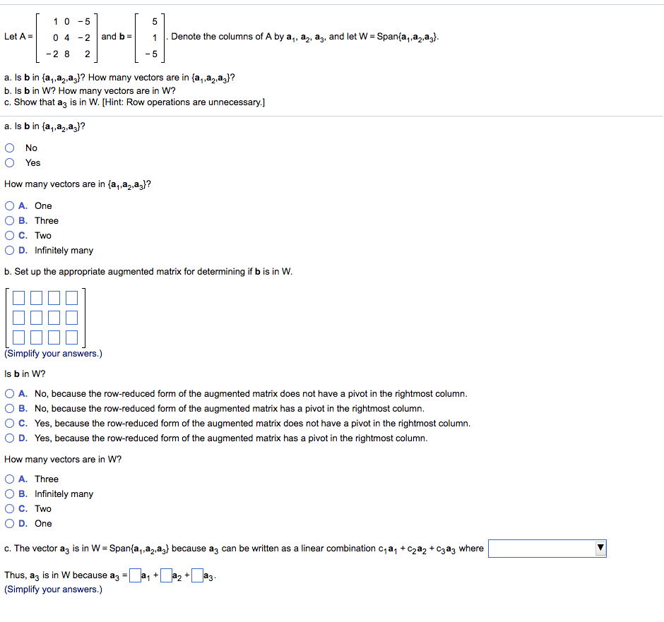 Solved 1 0 5 Let A 0 4 2and enote The Columns Of A By Chegg Com