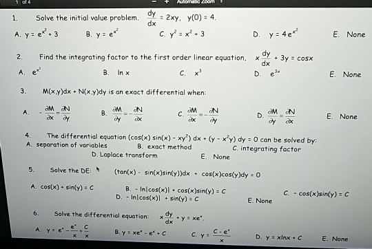 Solve The Initial Value Problem Dy Dx 2 Xy Y 0 Chegg Com