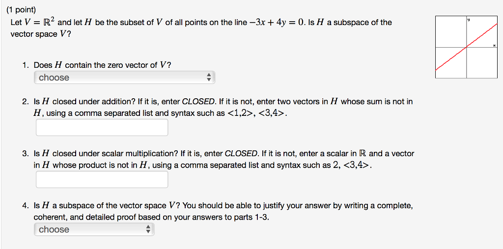 Solved 1 Point Let V R2 And Let H Be The Subset Of V O Chegg Com