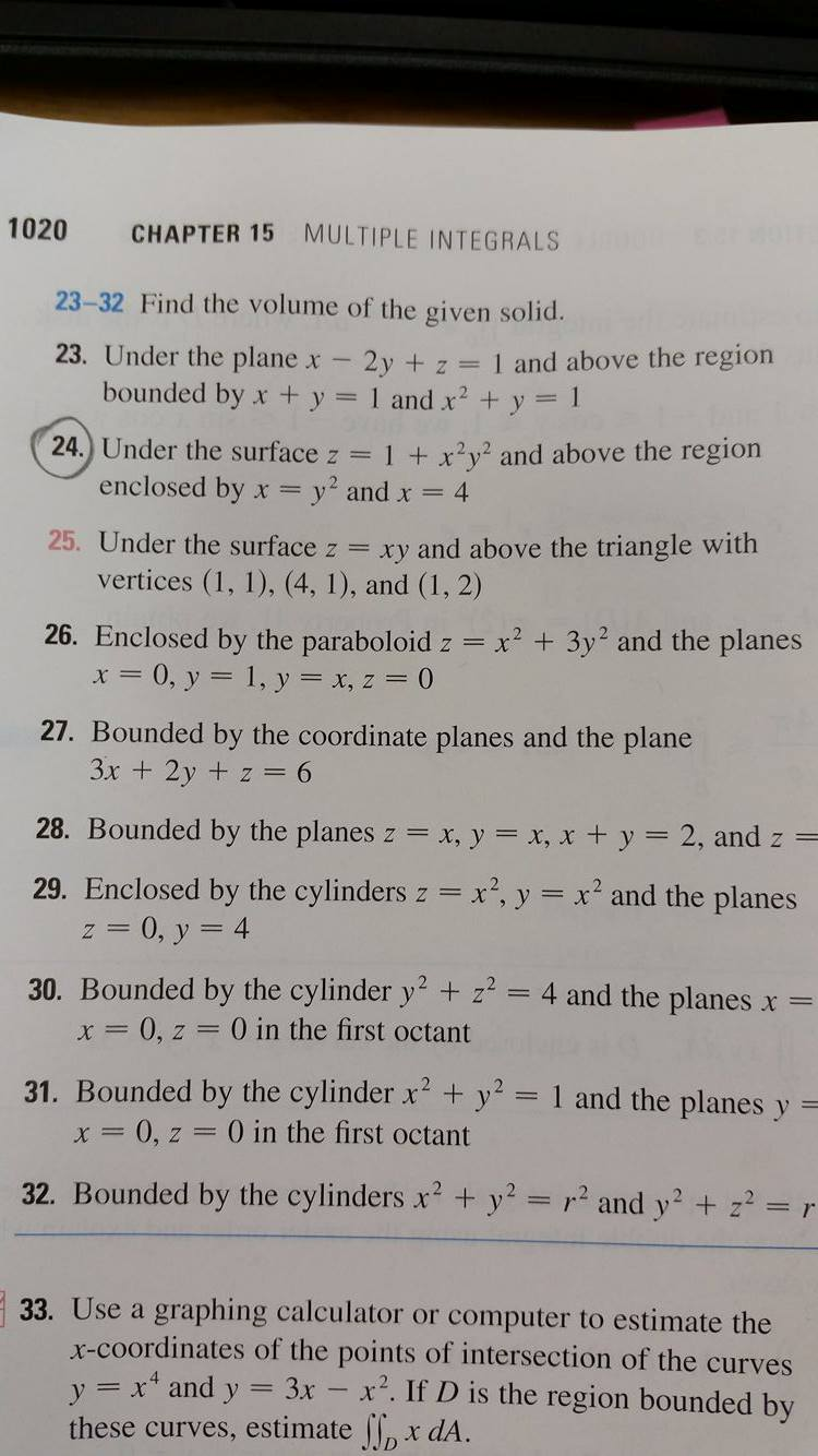 Solved Find The Volume Of The Given Solid Under The Plan Chegg Com