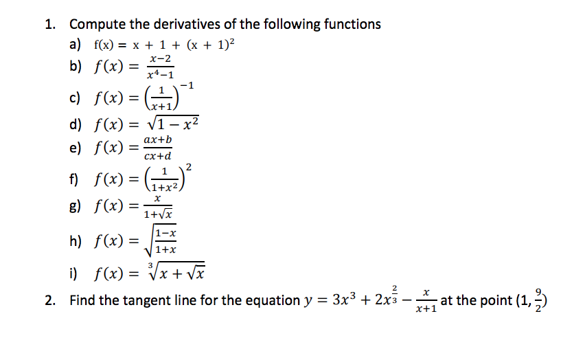 1 Compute The Derivatives Of The Following Functions Chegg Com