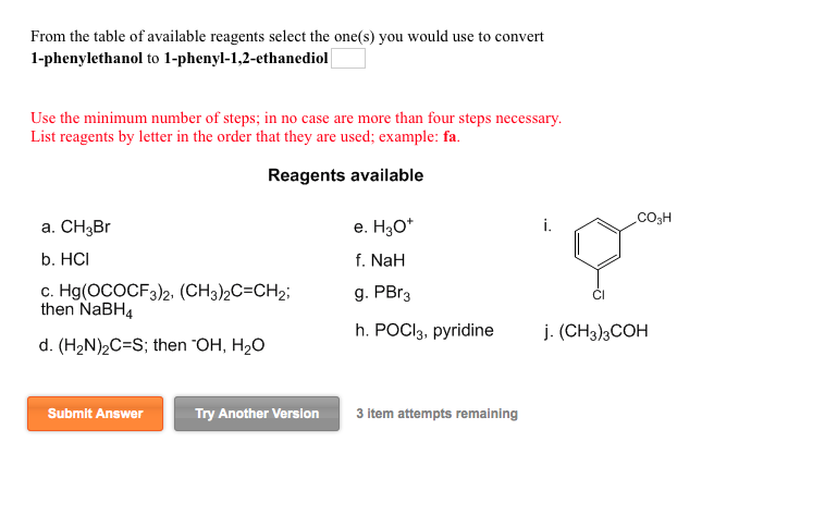 Solved From The Table Of Available Reagents Select The On Chegg Com